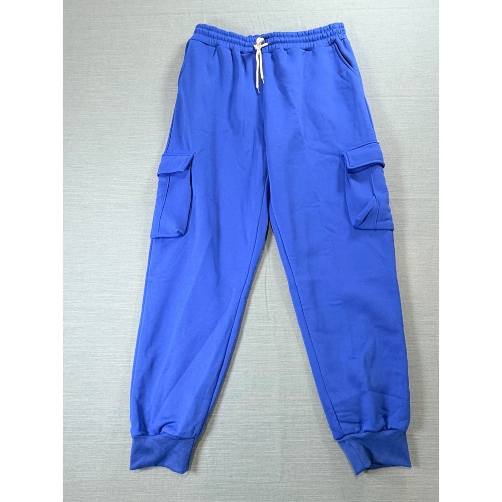 Blue Cargo Joggers Mens XXL Fleece Sweatpants Athletic Streetwear Utility Pants